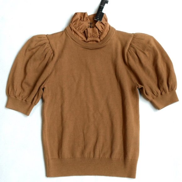 NWT$375 Alice + Olivia Chase Puff-Sleeve Ruffled Neck Wool Shirt Sweater Top XS - Picture 3 of 12